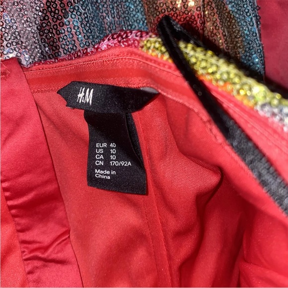 H&M Sequined szL Dress 10 Mini Short Iridescent Shiny Strapless Bling Colorful - Picture 10 of 11
